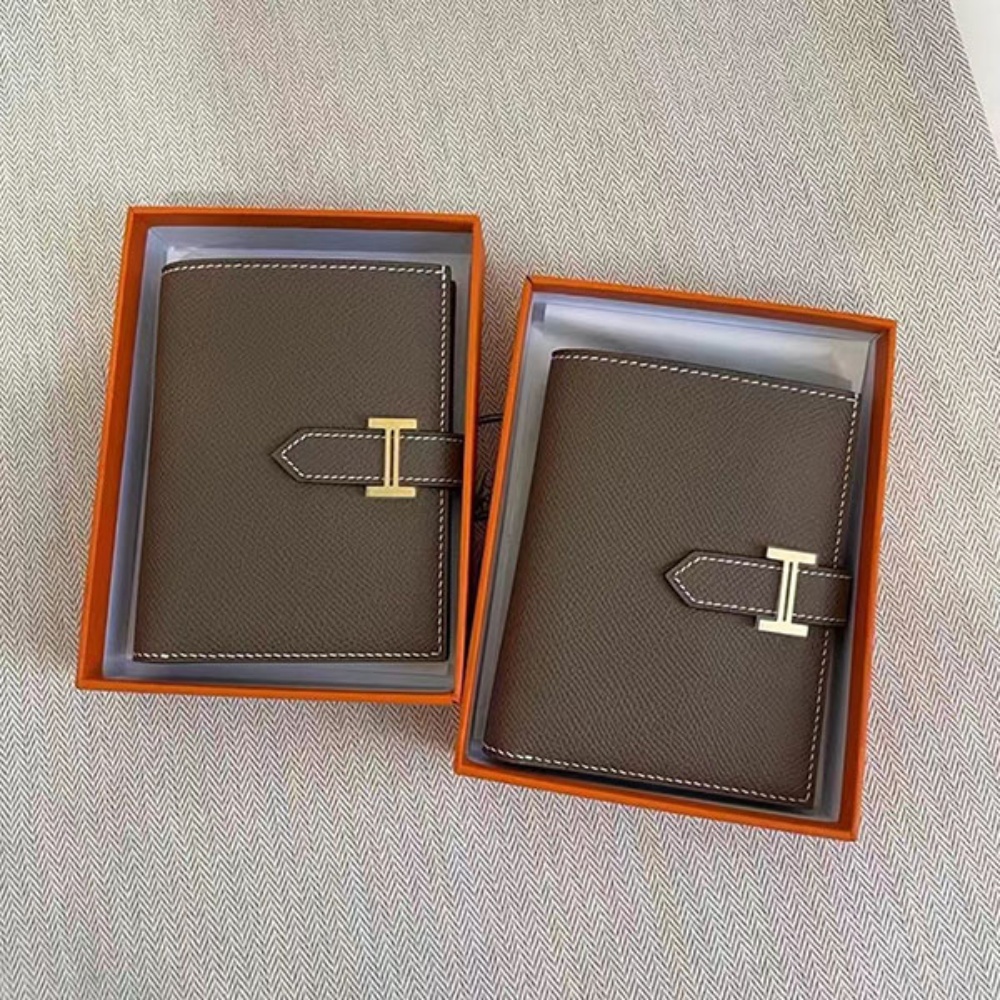 [에르메스] HERMES-Bearn Compact 베안 반지갑 18 Etoupe Epsom 송아지가죽 은장금장