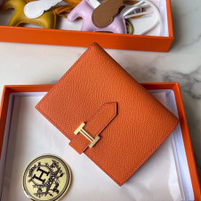 [에르메스] HERMES-Bearn Compact 베안 반지갑 18 Etoupe Epsom 송아지가죽 은장금장