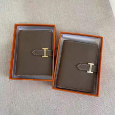 [에르메스] HERMES-Bearn Compact 베안 반지갑 18 Etoupe Epsom 송아지가죽 은장금장
