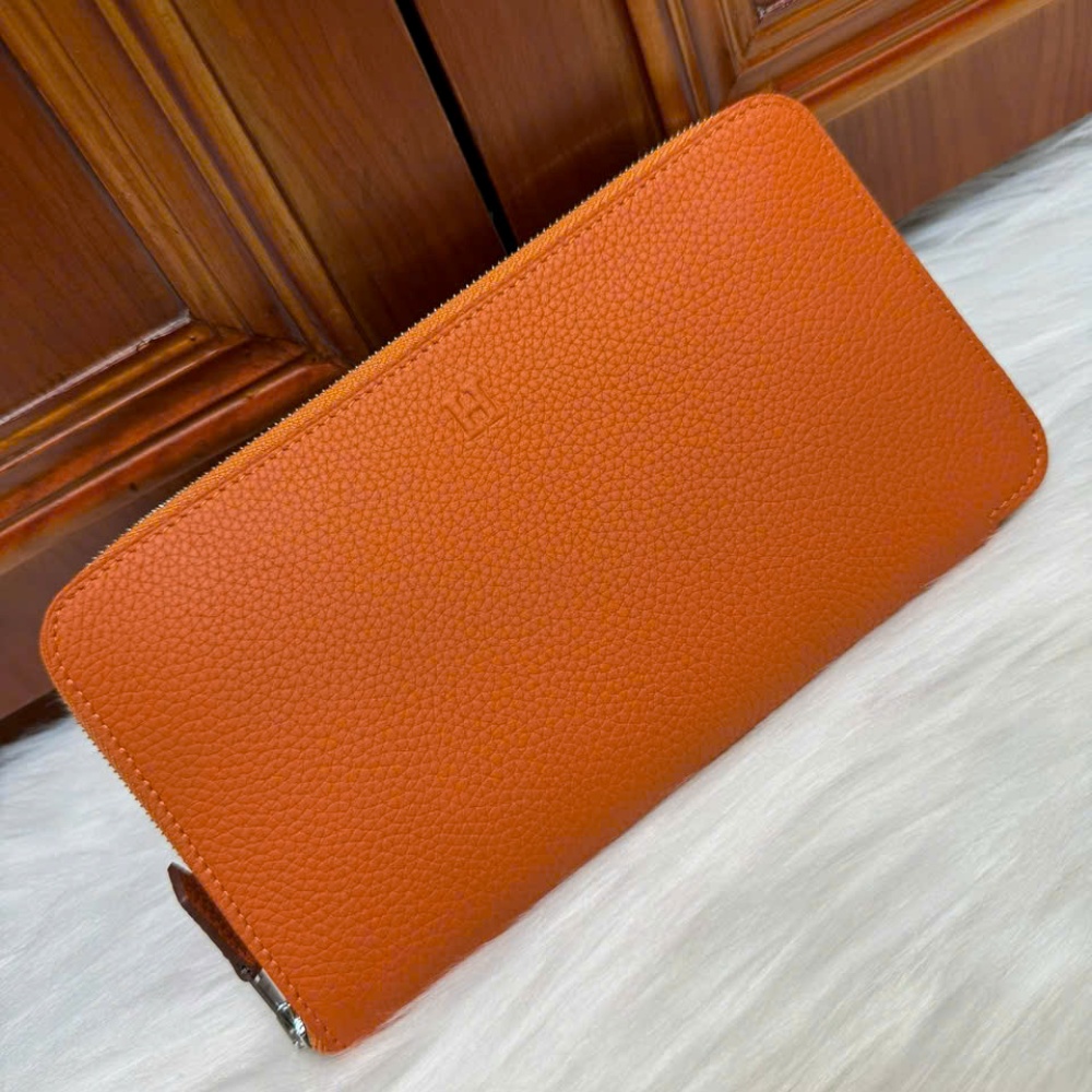 [에르메스] HERMES-실크 인 클래식 지퍼 지갑 – Orange  Silver