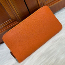 [에르메스] HERMES-실크 인 클래식 지퍼 지갑 – Orange  Silver