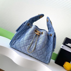 [샤넬] CHANEL 25백 호보백 데님 블루 금장 미듐