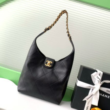 [샤넬] CHANEL 스몰 호보 핸드백 램스킨 블랙 골드 메탈