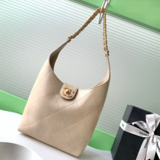 [샤넬] CHANEL 스몰 호보 핸드백 램스킨 베이지 골드 메탈