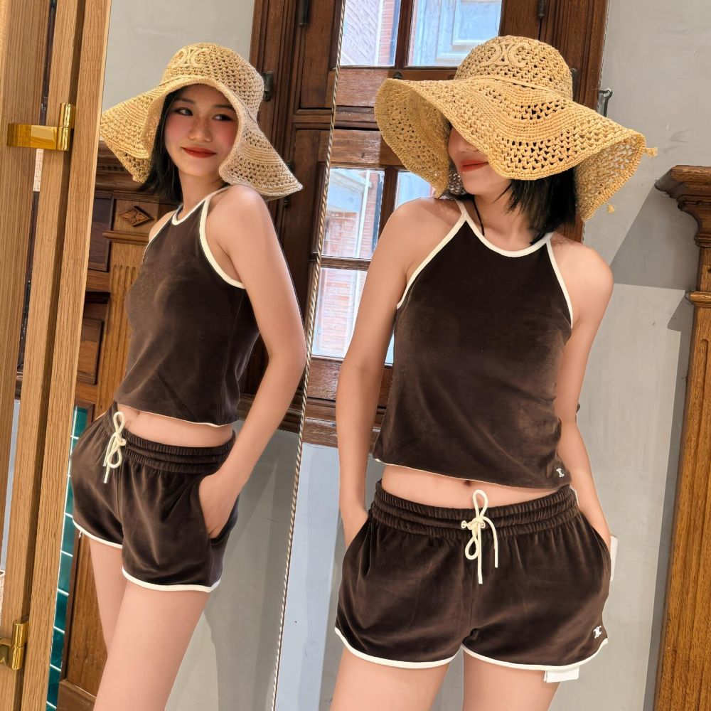 [셀린느] CELINE 브라운 벨벳 홀터넥 슬리브리스