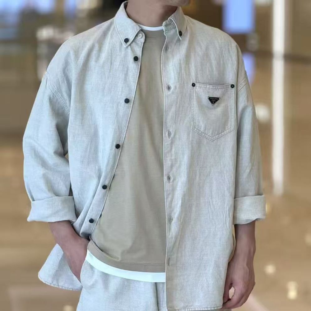 [프라다] PRADA 솔리드컬러 싱글로우 린넨 셔츠