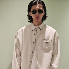 [프라다] PRADA 솔리드컬러 싱글로우 린넨 셔츠