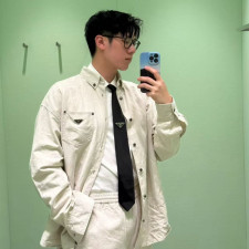 [프라다] PRADA 솔리드컬러 싱글로우 린넨 셔츠