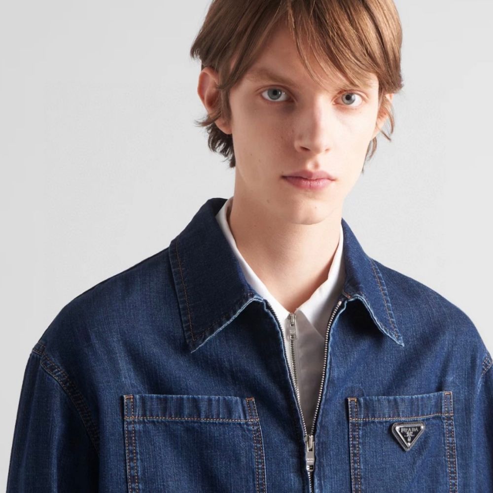 [프라다] PRADA 워시드 블루 집업 데님 자켓