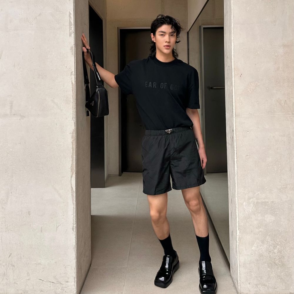 [프라다] PRADA 트라이앵글 로고 비치 쇼츠