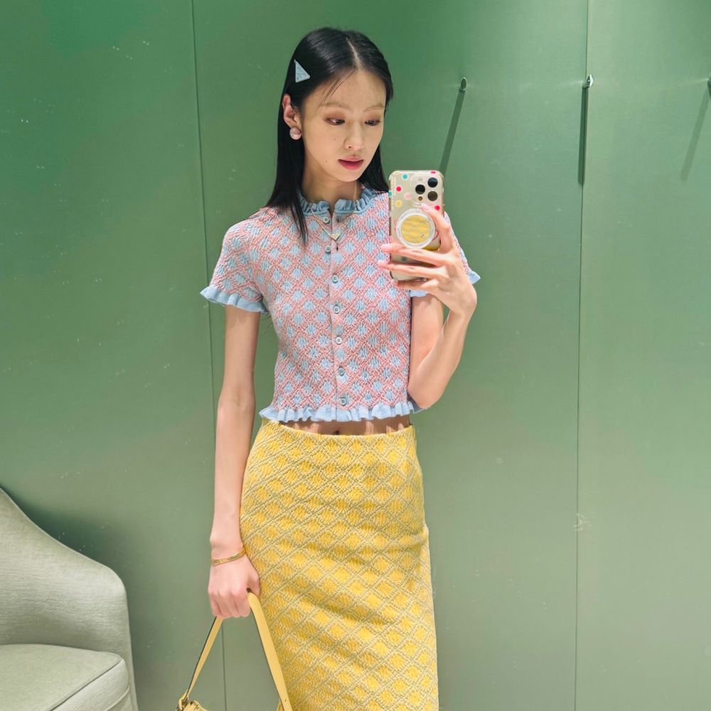 [프라다] PRADA 블루오렌지컬러 레이스 카라 스몰 티셔츠