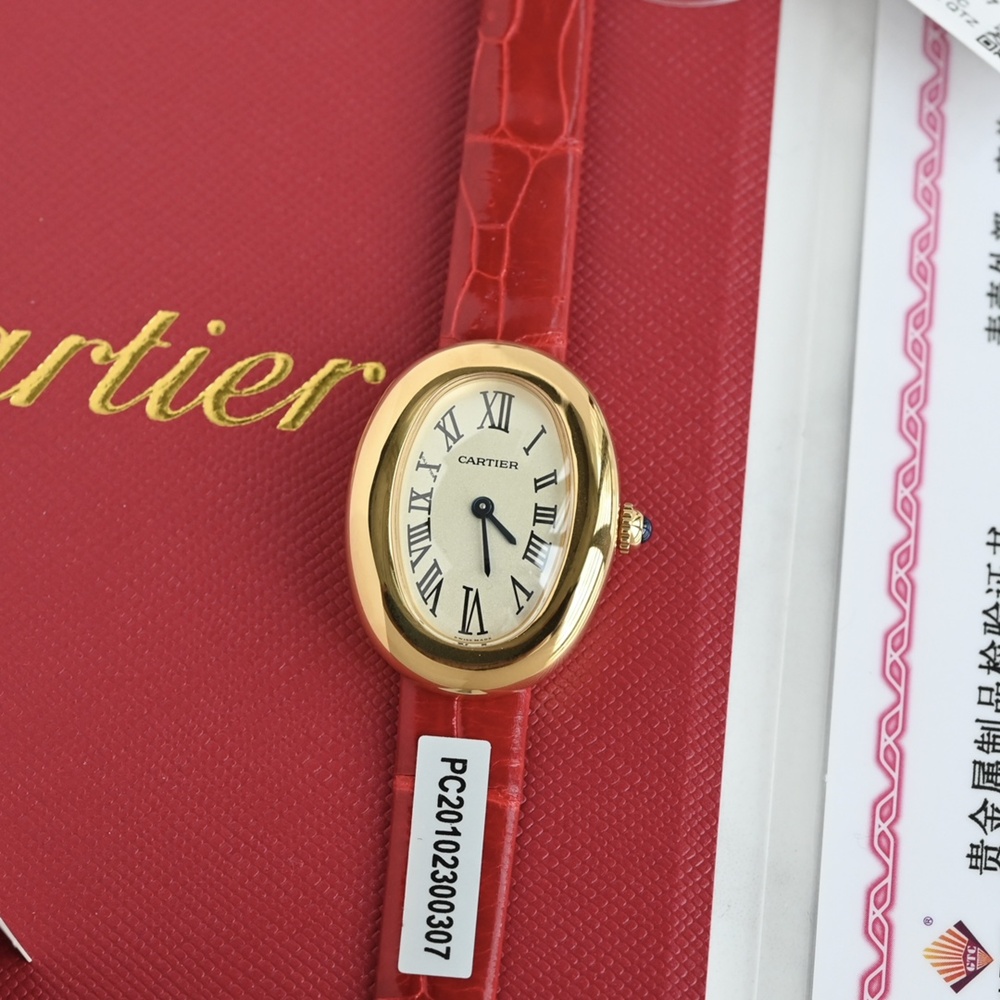 [까르띠에] Cartier Baignoire Mini Quartz Pink Gold - 까르띠에 베누아  쿼츠 32x26mm
