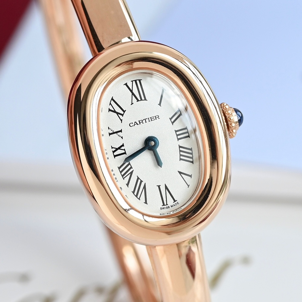 [까르띠에] Cartier Baignoire Mini Quartz Pink Gold Size 17 Bracelet - 까르띠에 베누아 미니 쿼츠 팔찌사이즈 15 16 17mm 브레이슬릿 24.6x18.7mm