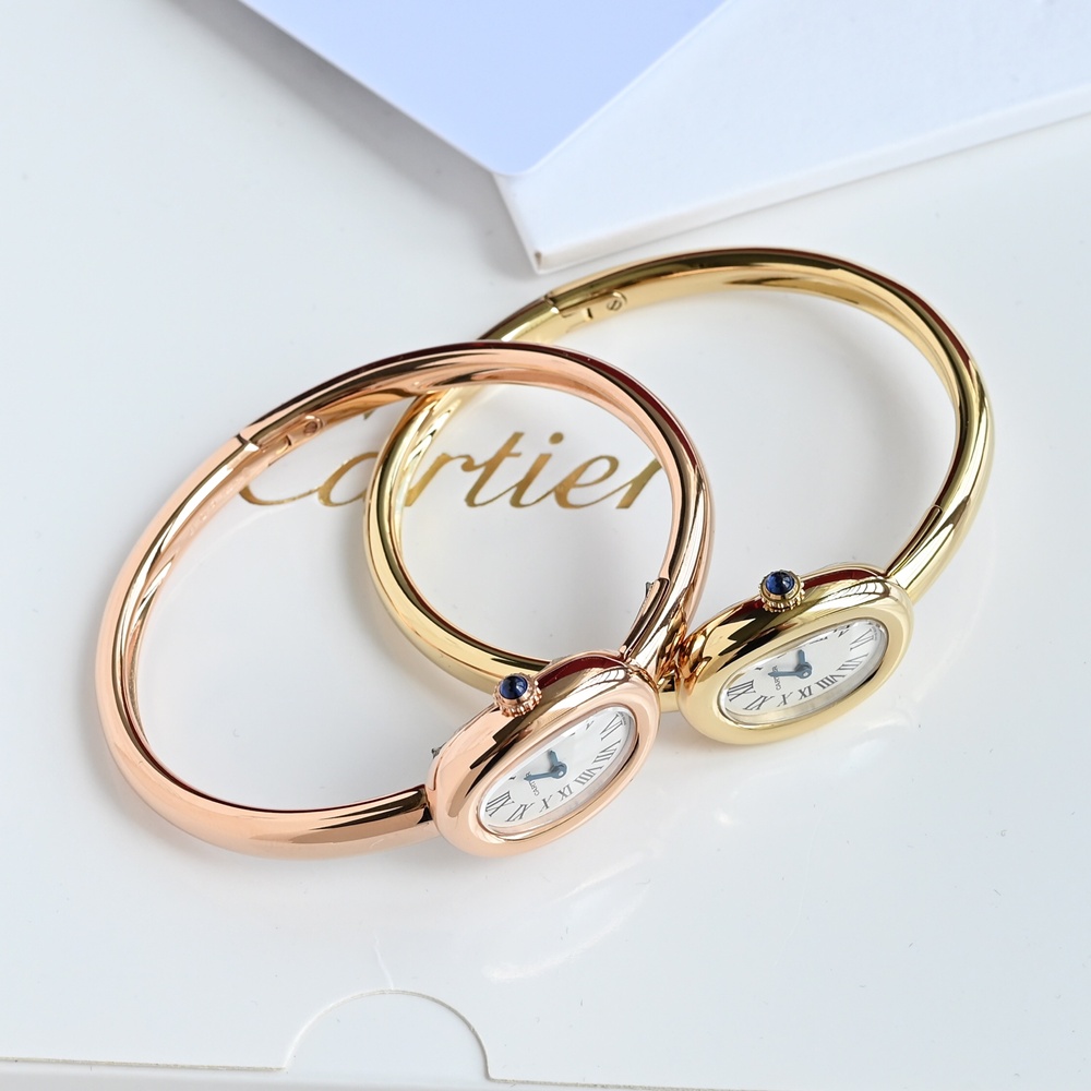 [까르띠에] Cartier Baignoire Mini Quartz Pink Gold Size 17 Bracelet - 까르띠에 베누아 미니 쿼츠 팔찌사이즈 15 16 17mm 브레이슬릿 24.6x18.7mm