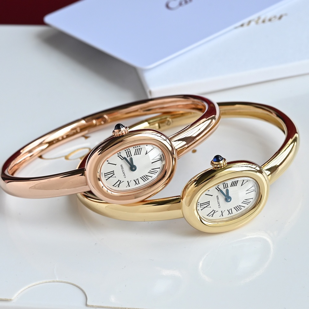 [까르띠에] Cartier Baignoire Mini Quartz Pink Gold Size 17 Bracelet - 까르띠에 베누아 미니 쿼츠 팔찌사이즈 15 16 17mm 브레이슬릿 24.6x18.7mm